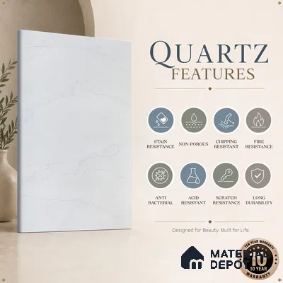 Belina Quartz QR 00246 Mistline Vein Helsinki Series 11.5 ft x 6.5 ft Quartz - 20 mm | 10 Years of Replacement Warranty | Suitable for Kitchen, Restaurant, Counter Tops, Dining, Reception, office