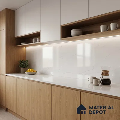 Belina Quartz QR 00247 Serene Veil Helsinki Series 11.5 ft x 6.5 ft Quartz - 20 mm | 10 Years of Replacement Warranty | Suitable for Kitchen, Restaurant, Counter Tops, Dining, Reception, office