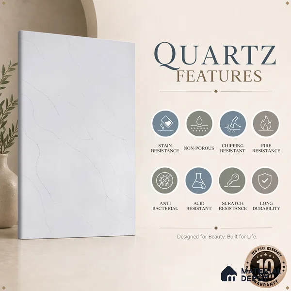 Belina Quartz QR 00247 Serene Veil Helsinki Series 11.5 ft x 6.5 ft Quartz - 20 mm | 10 Years of Replacement Warranty | Suitable for Kitchen, Restaurant, Counter Tops, Dining, Reception, office