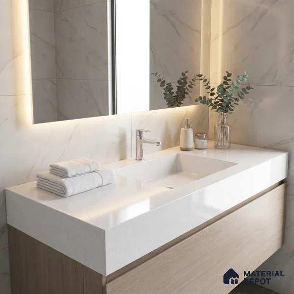 Belina Quartz QR 00251 Ivory Whisper Helsinki Series 11.5 ft x 6.5 ft Quartz - 20 mm | 10 Years of Replacement Warranty | Suitable for Kitchen, Restaurant, Counter Tops, Dining, Reception, office