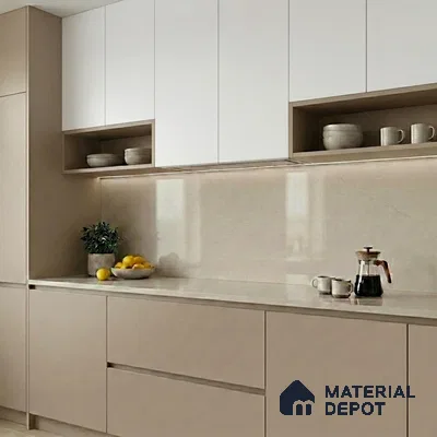 Belina Quartz QR 00252 Ivory Cloud Helsinki Series 11.5 ft x 6.5 ft Quartz - 20 mm | 10 Years of Replacement Warranty | Suitable for Kitchen, Restaurant, Counter Tops, Dining, Reception, office