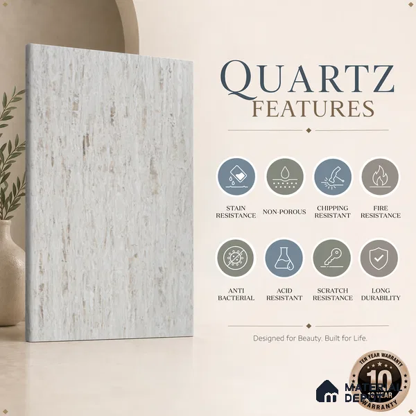 Belina Quartz QR 00253 Sable Drift Helsinki Series 11.42 ft x 6.6 ft Quartz - 20 mm | 10 Years and Replacement Warranty | Suitable for Kitchen, Restaurant, Counter Tops, Dining, Reception, office