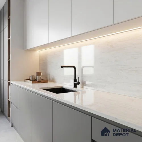 Belina Quartz QR 00254 Ivory Drift Helsinki Series 11.42 ft x 6.6 ft Quartz - 20 mm | 10 Years and Replacement Warranty | Suitable for Kitchen, Restaurant, Counter Tops, Dining, Reception, office