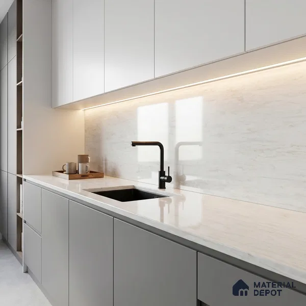 Belina Quartz QR 00254 Ivory Drift Helsinki Series 11.42 ft x 6.6 ft Quartz - 20 mm | 10 Years and Replacement Warranty | Suitable for Kitchen, Restaurant, Counter Tops, Dining, Reception, office