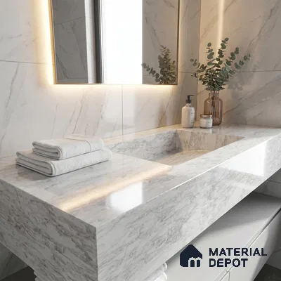 Belina Quartz QR 00255 Silver Cascade Helsinki Series 11.42 ft x 6.6 ft Quartz - 20 mm | 10 Years and Replacement Warranty | Suitable for Kitchen, Restaurant, Counter Tops, Dining, Reception, office