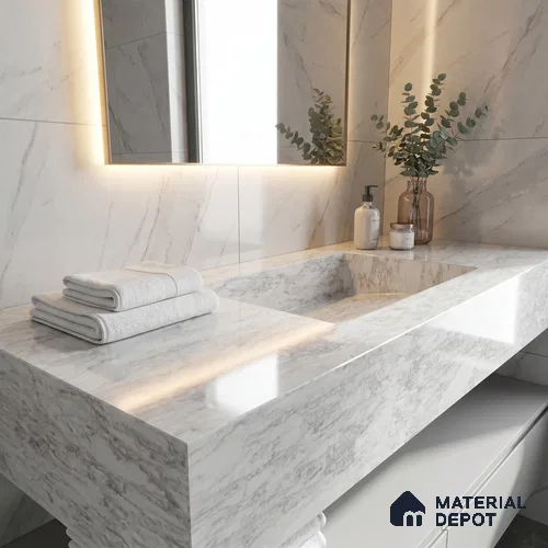 Belina Quartz QR 00255 Silver Cascade Helsinki Series 11.42 ft x 6.6 ft Quartz - 20 mm | 10 Years and Replacement Warranty | Suitable for Kitchen, Restaurant, Counter Tops, Dining, Reception, office