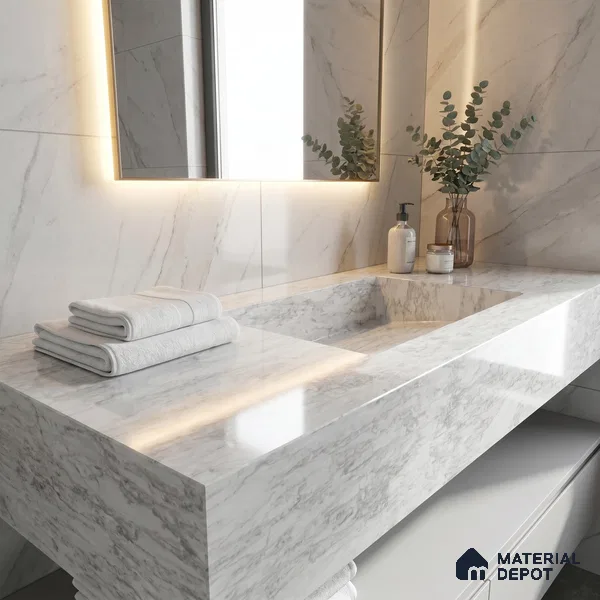 Belina Quartz QR 00255 Silver Cascade Helsinki Series 11.42 ft x 6.6 ft Quartz - 20 mm | 10 Years and Replacement Warranty | Suitable for Kitchen, Restaurant, Counter Tops, Dining, Reception, office