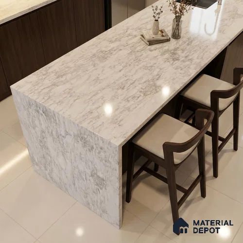 Belina Quartz QR 00255 Silver Cascade Helsinki Series 11.42 ft x 6.6 ft Quartz - 20 mm | 10 Years and Replacement Warranty | Suitable for Kitchen, Restaurant, Counter Tops, Dining, Reception, office
