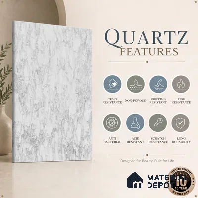 Belina Quartz QR 00255 Silver Cascade Helsinki Series 11.42 ft x 6.6 ft Quartz - 20 mm | 10 Years and Replacement Warranty | Suitable for Kitchen, Restaurant, Counter Tops, Dining, Reception, office