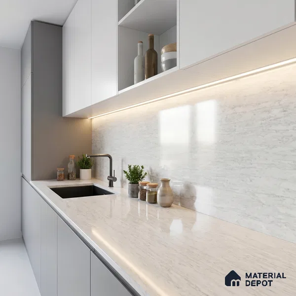 Belina Quartz QR 00256 Silver Mist Helsinki Series 11.42 ft x 6.6 ft Quartz - 20 mm | 10 Years and Replacement Warranty | Suitable for Kitchen, Restaurant, Counter Tops, Dining, Reception, office