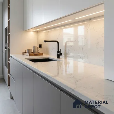 Belina Quartz QR 00257 Ivory Drift Helsinki Series 11.42 ft x 6.6 ft Quartz - 20 mm | 10 Years and Replacement Warranty | Suitable for Kitchen, Restaurant, Counter Tops, Dining, Reception, office