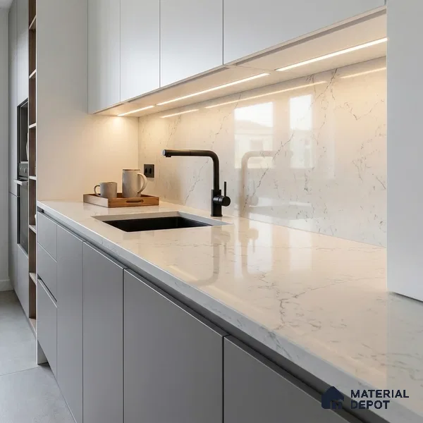 Belina Quartz QR 00257 Ivory Drift Helsinki Series 11.42 ft x 6.6 ft Quartz - 20 mm | 10 Years and Replacement Warranty | Suitable for Kitchen, Restaurant, Counter Tops, Dining, Reception, office