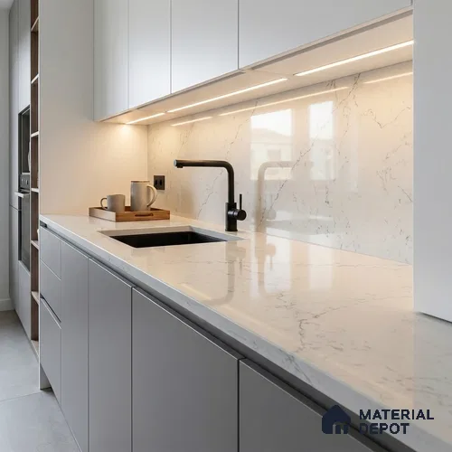 Belina Quartz QR 00257 Ivory Drift Helsinki Series 11.42 ft x 6.6 ft Quartz - 20 mm | 10 Years and Replacement Warranty | Suitable for Kitchen, Restaurant, Counter Tops, Dining, Reception, office