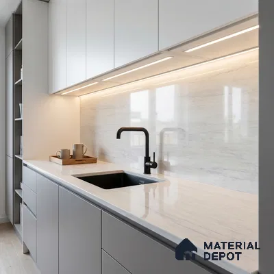 Belina Quartz QR 00258 Silver Drift Helsinki Series 11.42 ft x 6.6 ft Quartz - 20 mm | 10 Years and Replacement Warranty | Suitable for Kitchen, Restaurant, Counter Tops, Dining, Reception, office