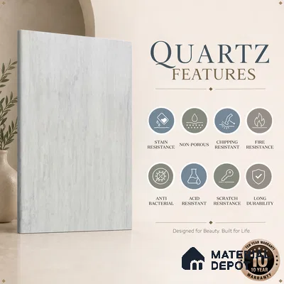 Belina Quartz QR 00258 Silver Drift Helsinki Series 11.42 ft x 6.6 ft Quartz - 20 mm | 10 Years and Replacement Warranty | Suitable for Kitchen, Restaurant, Counter Tops, Dining, Reception, office
