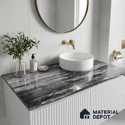 Belina Quartz QR 00259 Obsidian Drift Helsinki Series 11.42 ft x 6.6 ft Quartz - 20 mm | 10 Years and Replacement Warranty | Suitable for Kitchen, Restaurant, Counter Tops, Dining, Reception, office