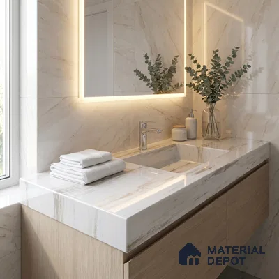 Belina Quartz QR 00260 Drifted Sandstone Helsinki Series 11.42 ft x 6.6 ft Quartz - 20 mm | 10 Years and Replacement Warranty | Suitable for Kitchen, Restaurant, Counter Tops, Dining, Reception, office