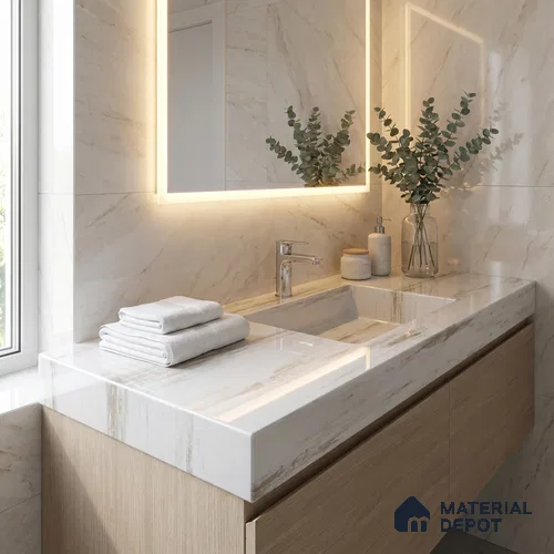 Belina Quartz QR 00260 Drifted Sandstone Helsinki Series 11.42 ft x 6.6 ft Quartz - 20 mm | 10 Years and Replacement Warranty | Suitable for Kitchen, Restaurant, Counter Tops, Dining, Reception, office