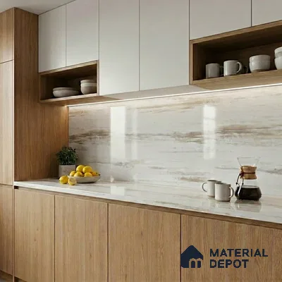 Belina Quartz QR 00260 Drifted Sandstone Helsinki Series 11.42 ft x 6.6 ft Quartz - 20 mm | 10 Years and Replacement Warranty | Suitable for Kitchen, Restaurant, Counter Tops, Dining, Reception, office