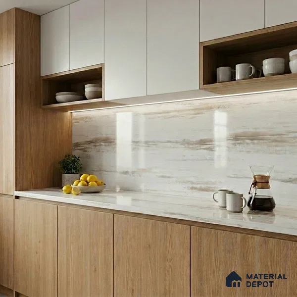 Belina Quartz QR 00260 Drifted Sandstone Helsinki Series 11.42 ft x 6.6 ft Quartz - 20 mm | 10 Years and Replacement Warranty | Suitable for Kitchen, Restaurant, Counter Tops, Dining, Reception, office