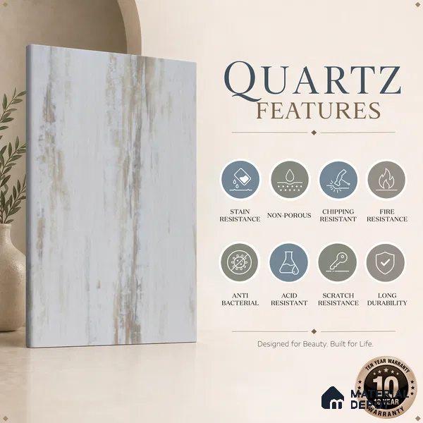 Belina Quartz QR 00260 Drifted Sandstone Helsinki Series 11.42 ft x 6.6 ft Quartz - 20 mm | 10 Years and Replacement Warranty | Suitable for Kitchen, Restaurant, Counter Tops, Dining, Reception, office
