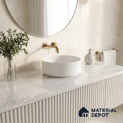 Belina Quartz QR 00261 Ivory Drift Helsinki Series 11.42 ft x 6.6 ft Quartz - 20 mm | 10 Years and Replacement Warranty | Suitable for Kitchen, Restaurant, Counter Tops, Dining, Reception, office