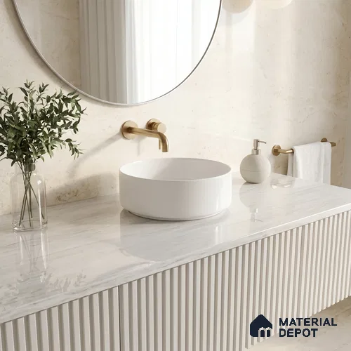 Belina Quartz QR 00261 Ivory Drift Helsinki Series 11.42 ft x 6.6 ft Quartz - 20 mm | 10 Years and Replacement Warranty | Suitable for Kitchen, Restaurant, Counter Tops, Dining, Reception, office