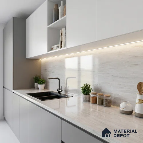 Belina Quartz QR 00261 Ivory Drift Helsinki Series 11.42 ft x 6.6 ft Quartz - 20 mm | 10 Years and Replacement Warranty | Suitable for Kitchen, Restaurant, Counter Tops, Dining, Reception, office