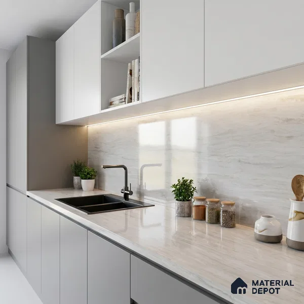 Belina Quartz QR 00261 Ivory Drift Helsinki Series 11.42 ft x 6.6 ft Quartz - 20 mm | 10 Years and Replacement Warranty | Suitable for Kitchen, Restaurant, Counter Tops, Dining, Reception, office