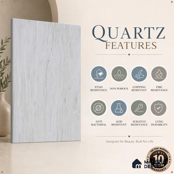 Belina Quartz QR 00261 Ivory Drift Helsinki Series 11.42 ft x 6.6 ft Quartz - 20 mm | 10 Years and Replacement Warranty | Suitable for Kitchen, Restaurant, Counter Tops, Dining, Reception, office