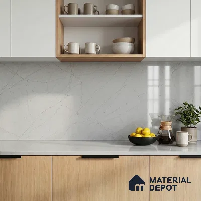 Belina Quartz QR 00262 Silver Veil Helsinki Series 11.42 ft x 6.6 ft Quartz - 20 mm | 10 Years and Replacement Warranty | Suitable for Kitchen, Restaurant, Counter Tops, Dining, Reception, office