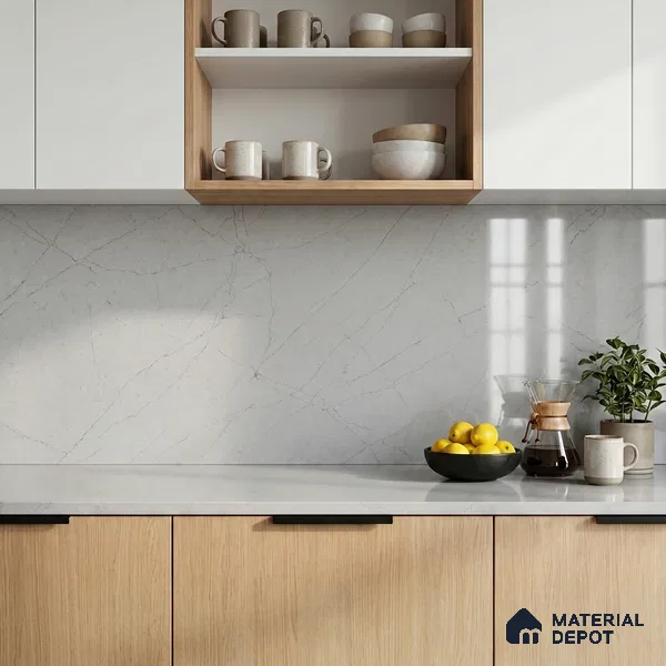 Belina Quartz QR 00262 Silver Veil Helsinki Series 11.42 ft x 6.6 ft Quartz - 20 mm | 10 Years and Replacement Warranty | Suitable for Kitchen, Restaurant, Counter Tops, Dining, Reception, office