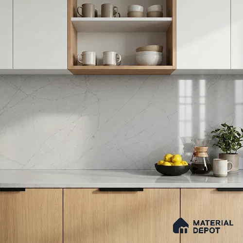 Belina Quartz QR 00262 Silver Veil Helsinki Series 11.42 ft x 6.6 ft Quartz - 20 mm | 10 Years and Replacement Warranty | Suitable for Kitchen, Restaurant, Counter Tops, Dining, Reception, office