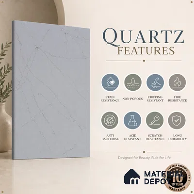 Belina Quartz QR 00262 Silver Veil Helsinki Series 11.42 ft x 6.6 ft Quartz - 20 mm | 10 Years and Replacement Warranty | Suitable for Kitchen, Restaurant, Counter Tops, Dining, Reception, office