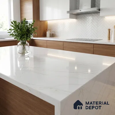Belina Quartz QR 00263 Whisper Veil Helsinki Series 11.42 ft x 6.6 ft Quartz - 20 mm | 10 Years and Replacement Warranty | Suitable for Kitchen, Restaurant, Counter Tops, Dining, Reception, office