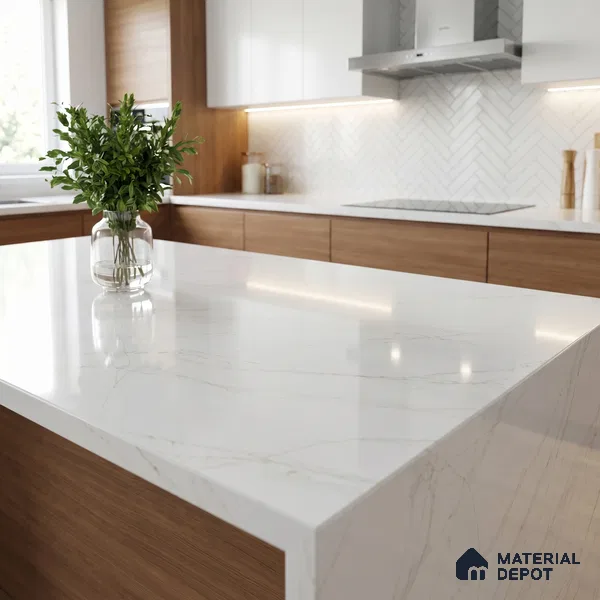 Belina Quartz QR 00263 Whisper Veil Helsinki Series 11.42 ft x 6.6 ft Quartz - 20 mm | 10 Years and Replacement Warranty | Suitable for Kitchen, Restaurant, Counter Tops, Dining, Reception, office