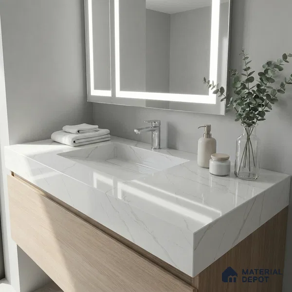 Belina Quartz QR 00264 Serene Cascade Helsinki Series 11.42 ft x 6.6 ft Quartz - 20 mm | 10 Years and Replacement Warranty | Suitable for Kitchen, Restaurant, Counter Tops, Dining, Reception, office