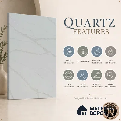 Belina Quartz QR 00264 Serene Cascade Helsinki Series 11.42 ft x 6.6 ft Quartz - 20 mm | 10 Years and Replacement Warranty | Suitable for Kitchen, Restaurant, Counter Tops, Dining, Reception, office