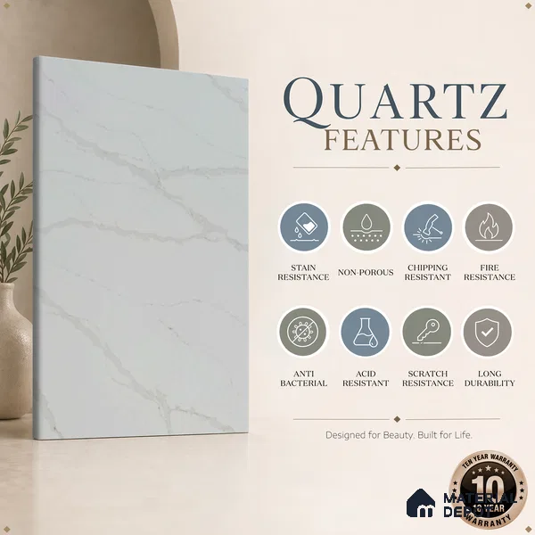Belina Quartz QR 00264 Serene Cascade Helsinki Series 11.42 ft x 6.6 ft Quartz - 20 mm | 10 Years and Replacement Warranty | Suitable for Kitchen, Restaurant, Counter Tops, Dining, Reception, office