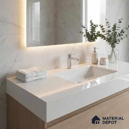 Belina Quartz QR 00265 Frosted Linen Helsinki Series 11.42 ft x 6.6 ft Quartz - 20 mm | 10 Years and Replacement Warranty | Suitable for Kitchen, Restaurant, Counter Tops, Dining, Reception, office