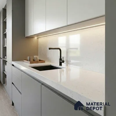 Belina Quartz QR 00267 Frosted Whisper Helsinki Series 11.42 ft x 6.6 ft Quartz - 20 mm | 10 Years and Replacement Warranty | Suitable for Kitchen, Restaurant, Counter Tops, Dining, Reception, office