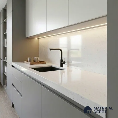 Belina Quartz QR 00267 Frosted Whisper Helsinki Series 11.42 ft x 6.6 ft Quartz - 20 mm | 10 Years and Replacement Warranty | Suitable for Kitchen, Restaurant, Counter Tops, Dining, Reception, office