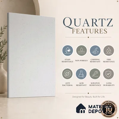 Belina Quartz QR 00267 Frosted Whisper Helsinki Series 11.42 ft x 6.6 ft Quartz - 20 mm | 10 Years and Replacement Warranty | Suitable for Kitchen, Restaurant, Counter Tops, Dining, Reception, office