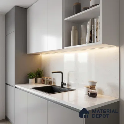 Belina Quartz QR 00268 Mist Quartz Helsinki Series 11.5 ft x 6.5 ft Quartz - 20 mm | 10 Years and Replacement Warranty | Suitable for Kitchen, Restaurant, Counter Tops, Dining, Reception, office