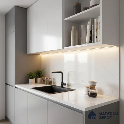 Belina Quartz QR 00268 Mist Quartz Helsinki Series 11.5 ft x 6.5 ft Quartz - 20 mm | 10 Years and Replacement Warranty | Suitable for Kitchen, Restaurant, Counter Tops, Dining, Reception, office
