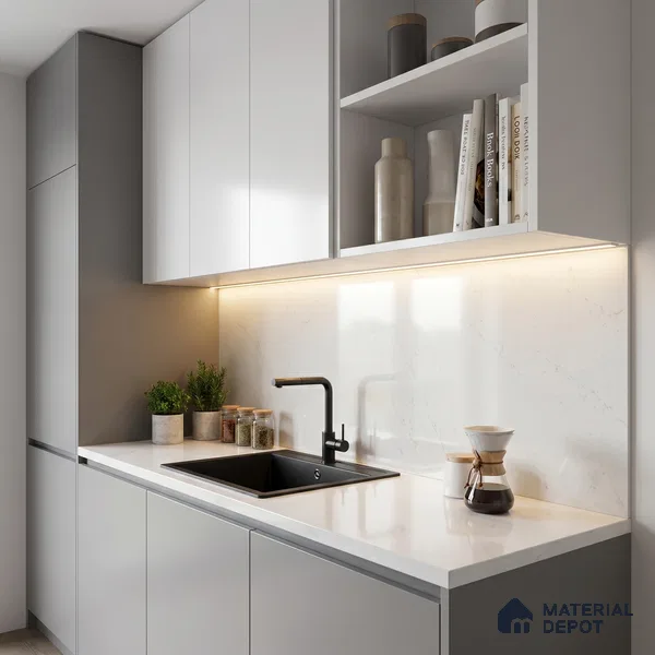 Belina Quartz QR 00268 Mist Quartz Helsinki Series 11.5 ft x 6.5 ft Quartz - 20 mm | 10 Years and Replacement Warranty | Suitable for Kitchen, Restaurant, Counter Tops, Dining, Reception, office