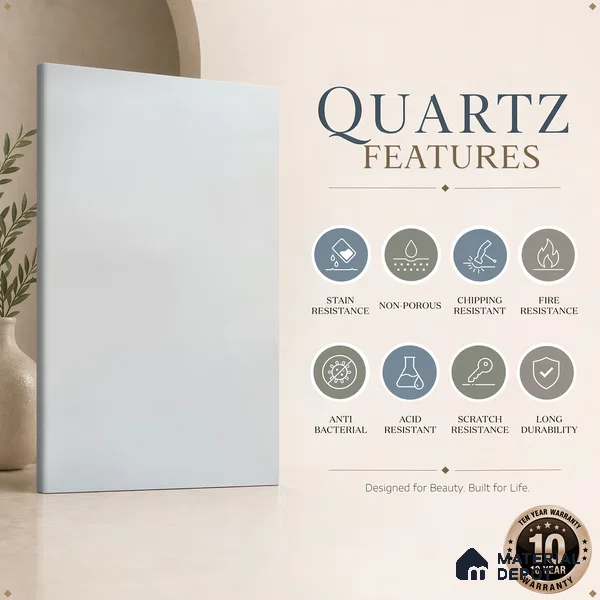 Belina Quartz QR 00268 Mist Quartz Helsinki Series 11.5 ft x 6.5 ft Quartz - 20 mm | 10 Years and Replacement Warranty | Suitable for Kitchen, Restaurant, Counter Tops, Dining, Reception, office