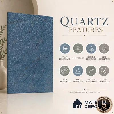 Belina Quartz QR 00269 Azure Cascade Value Series 10.5 ft x 5.25 ft Quartz - 20 mm | 5 Years Warranty | Suitable for Kitchen, Restaurant, Counter Tops, Dining, Reception, office