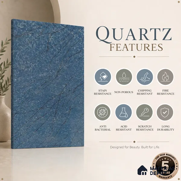 Belina Quartz QR 00269 Azure Cascade Value Series 10.5 ft x 5.25 ft Quartz - 20 mm | 5 Years Warranty | Suitable for Kitchen, Restaurant, Counter Tops, Dining, Reception, office