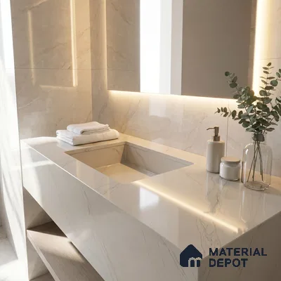 Belina Quartz QR 00271 Ivory Cascade Value Series 10.5 ft x 5.25 ft Quartz - 20 mm | 5 Years Warranty | Suitable for Kitchen, Restaurant, Counter Tops, Dining, Reception, office